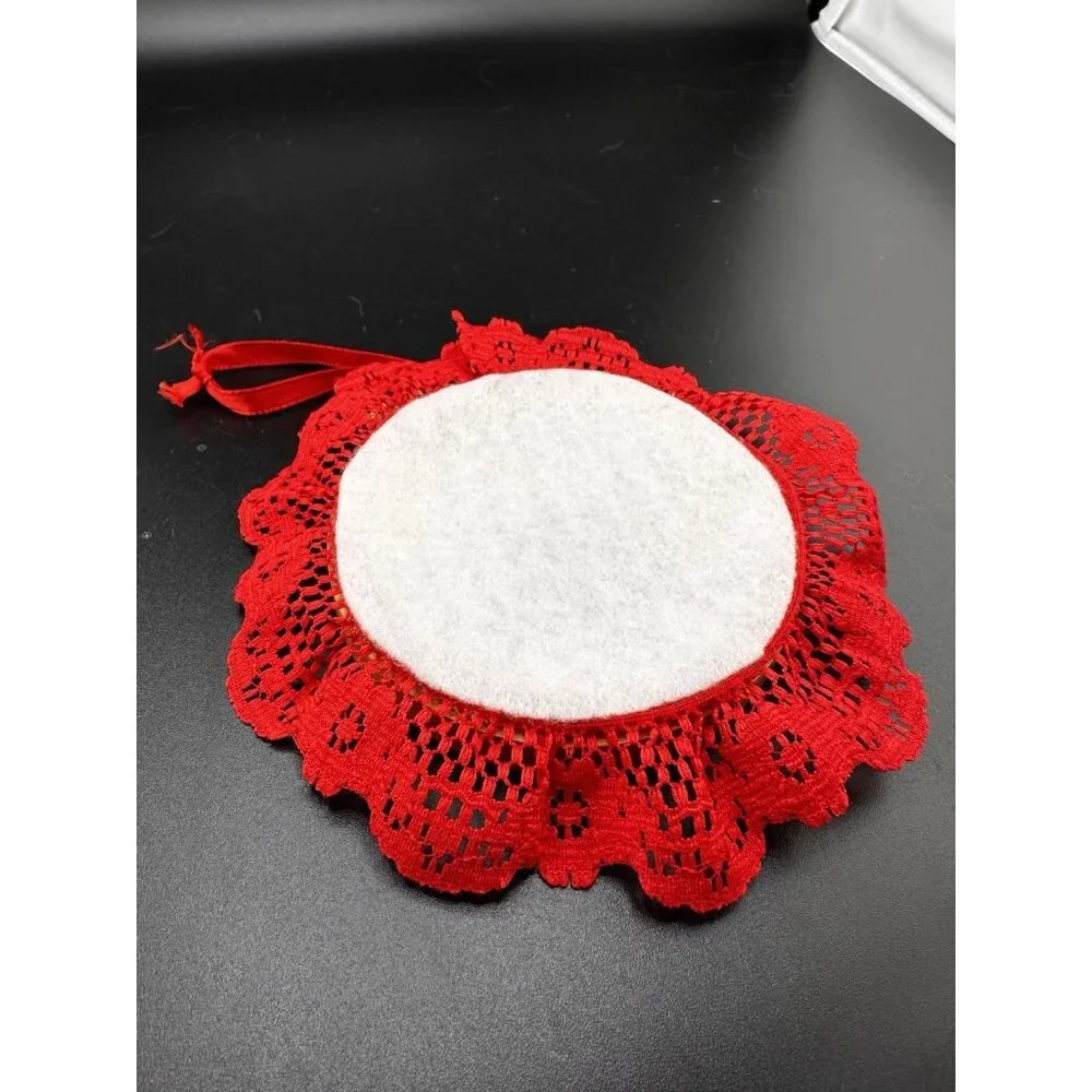 Completed‎ Xmas Tree Cross Stitch Embroidery Christmas Ornament Hoop Red Lace